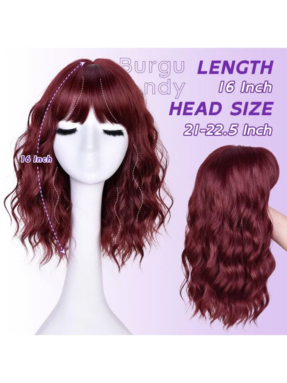 Women's Burgundy 14 Inch Natural Synthetic Short Curly Wavy Fiber Wigs